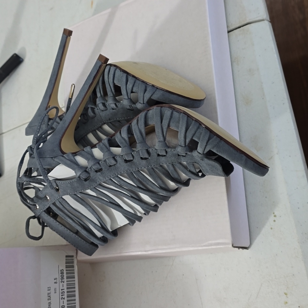 Dress sandals size 8.5 gray suede high heels lace up in the back. Very very cute - Picture 7 of 7